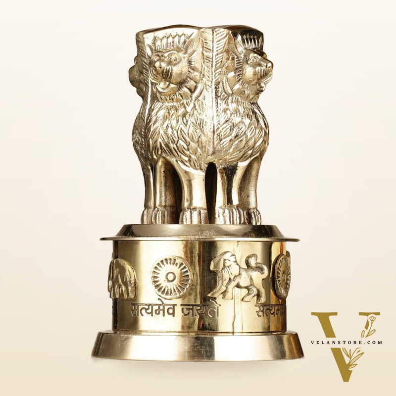 Brass Ashoka Lion Stambh Momento 7"