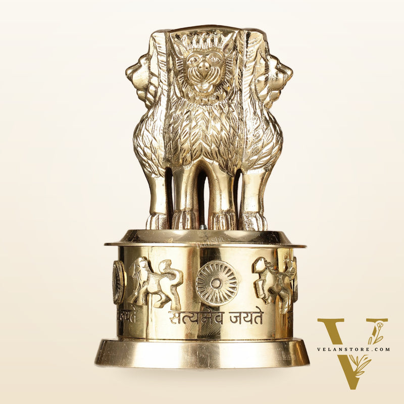 Brass Ashoka Lion Stambh Momento 7"
