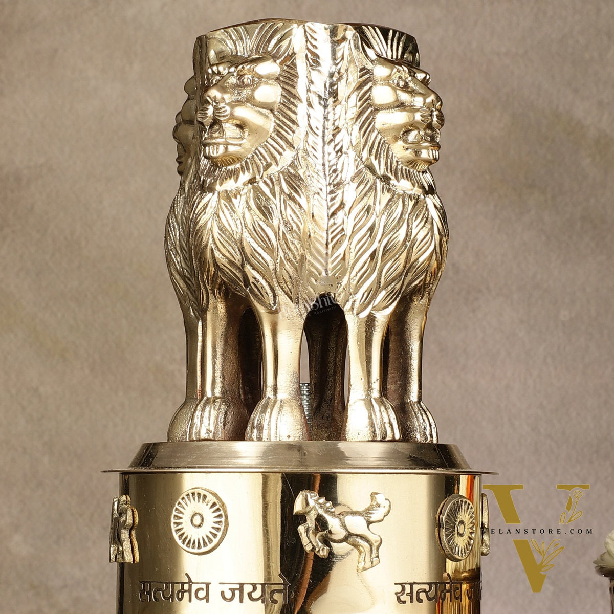 Brass Ashoka Lion Stambh Momento 8"
