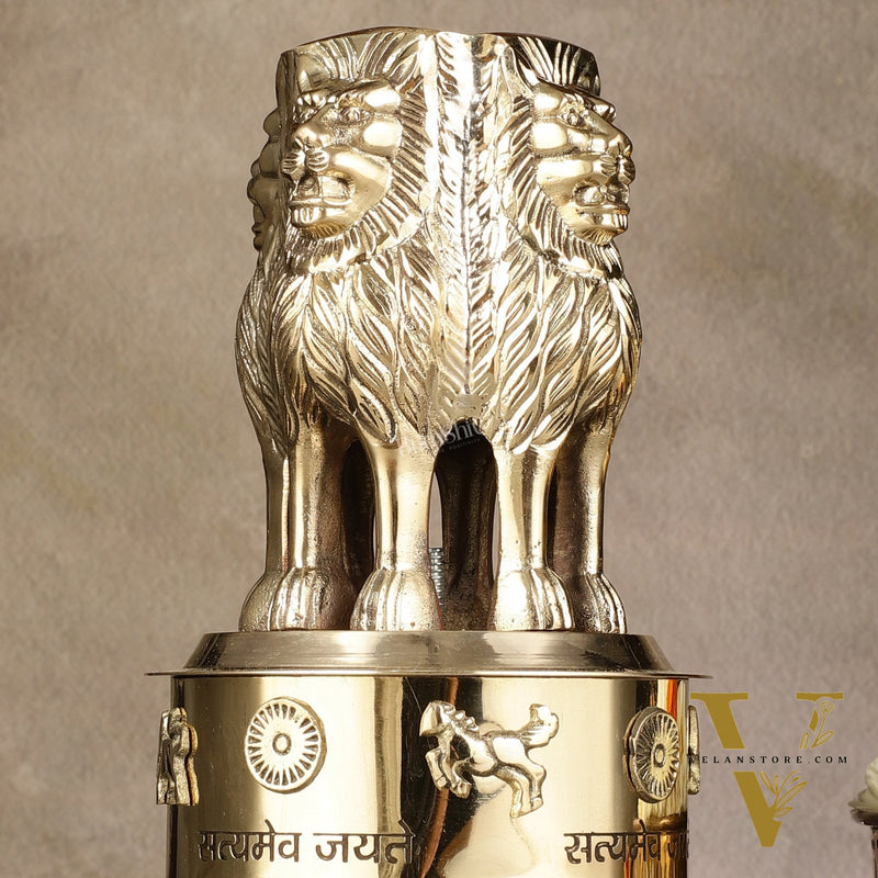 Brass Ashoka Lion Stambh Momento 8"