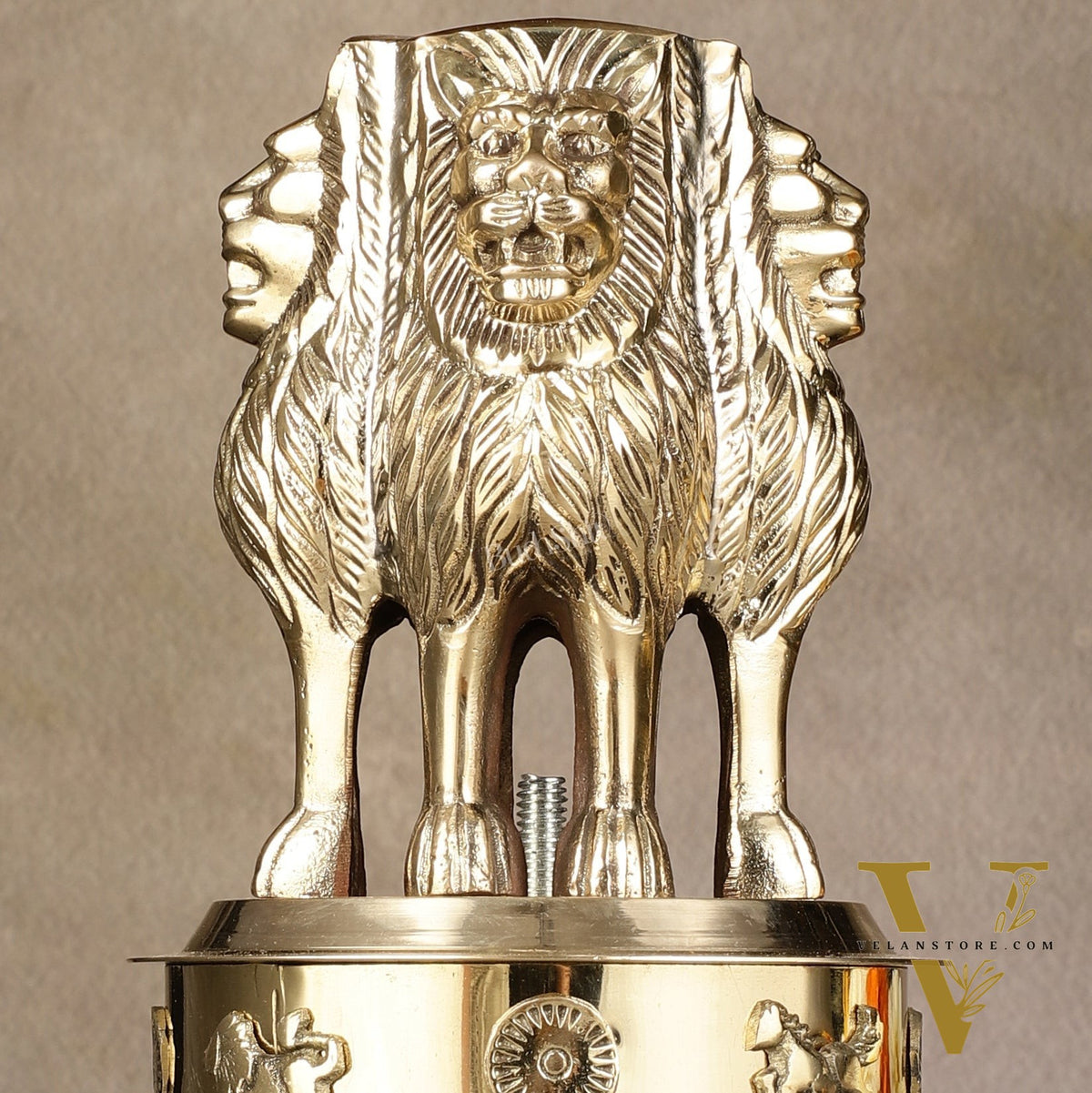 Brass Ashoka Lion Stambh Momento 8"