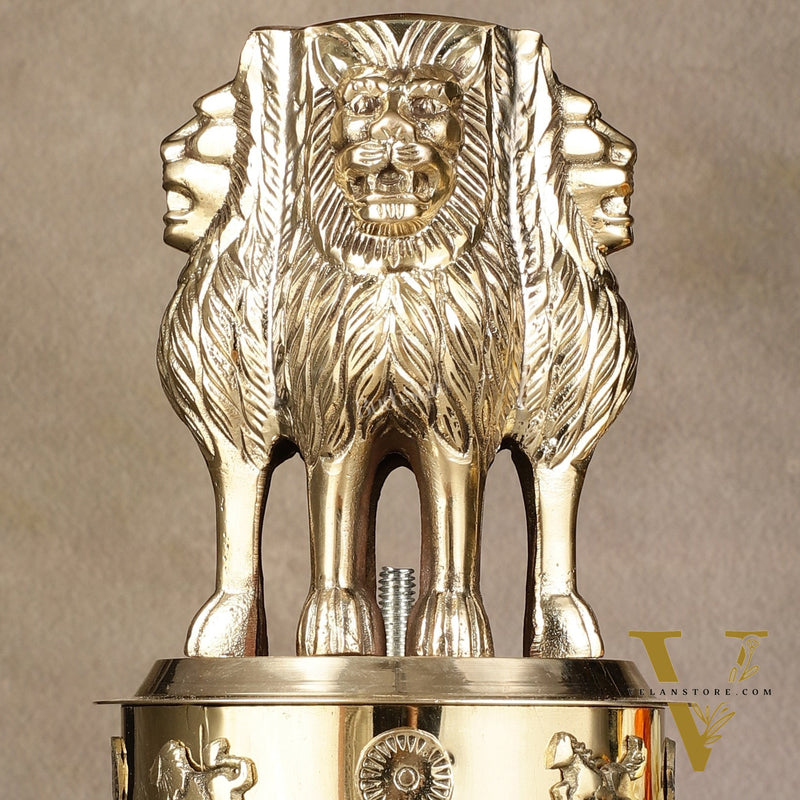 Brass Ashoka Lion Stambh Momento 8"