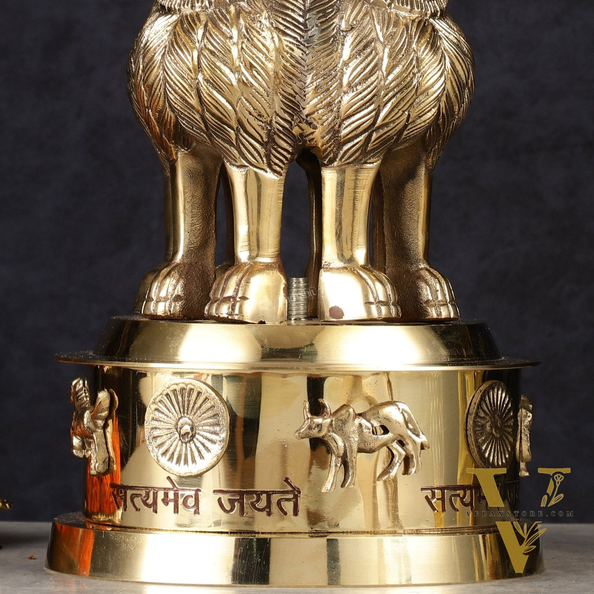 Brass Ashoka Lion Stambh Satyamev Jayate Momento Statue: 9.5"