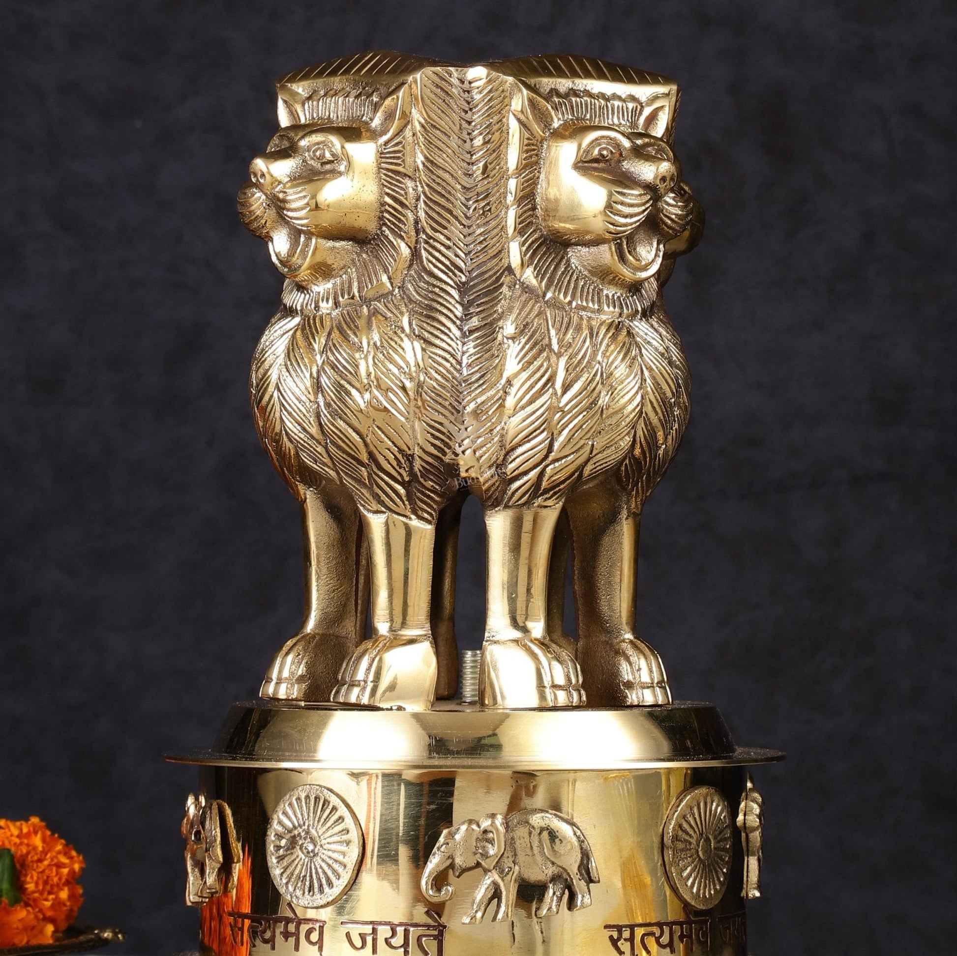 Brass Ashoka Lion Stambh Satyamev Jayate Momento Statue: 9.5"