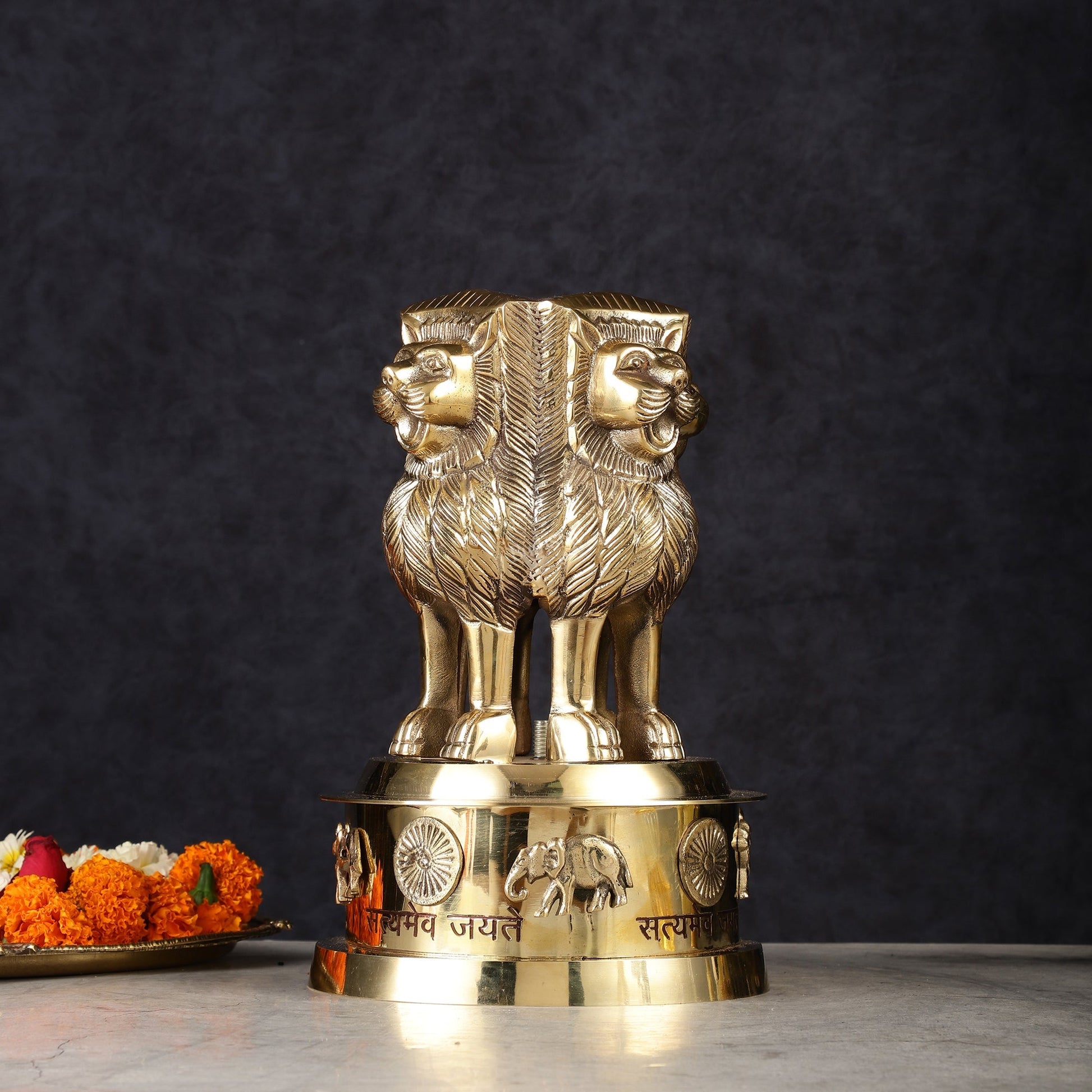 Brass Ashoka Lion Stambh Satyamev Jayate Momento Statue: 9.5"