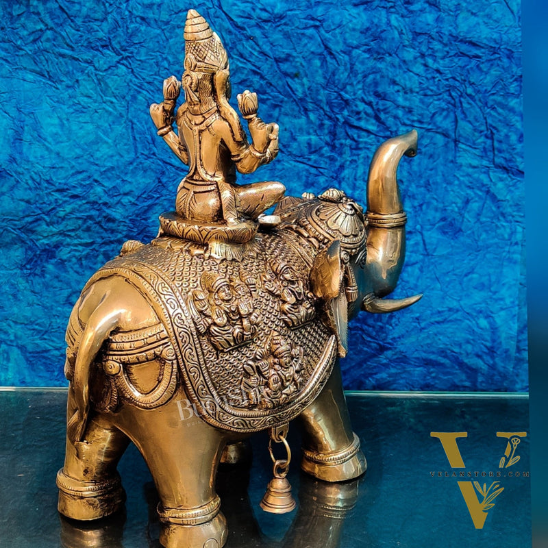 Brass Ashtalakshmi on Large Elephant - 15" | BudhShiv