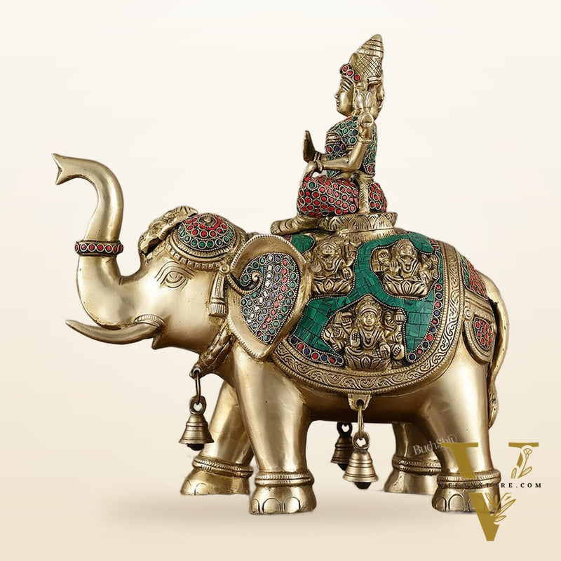 Brass Ashtalakshmi on Large Elephant - 15" | Stonework