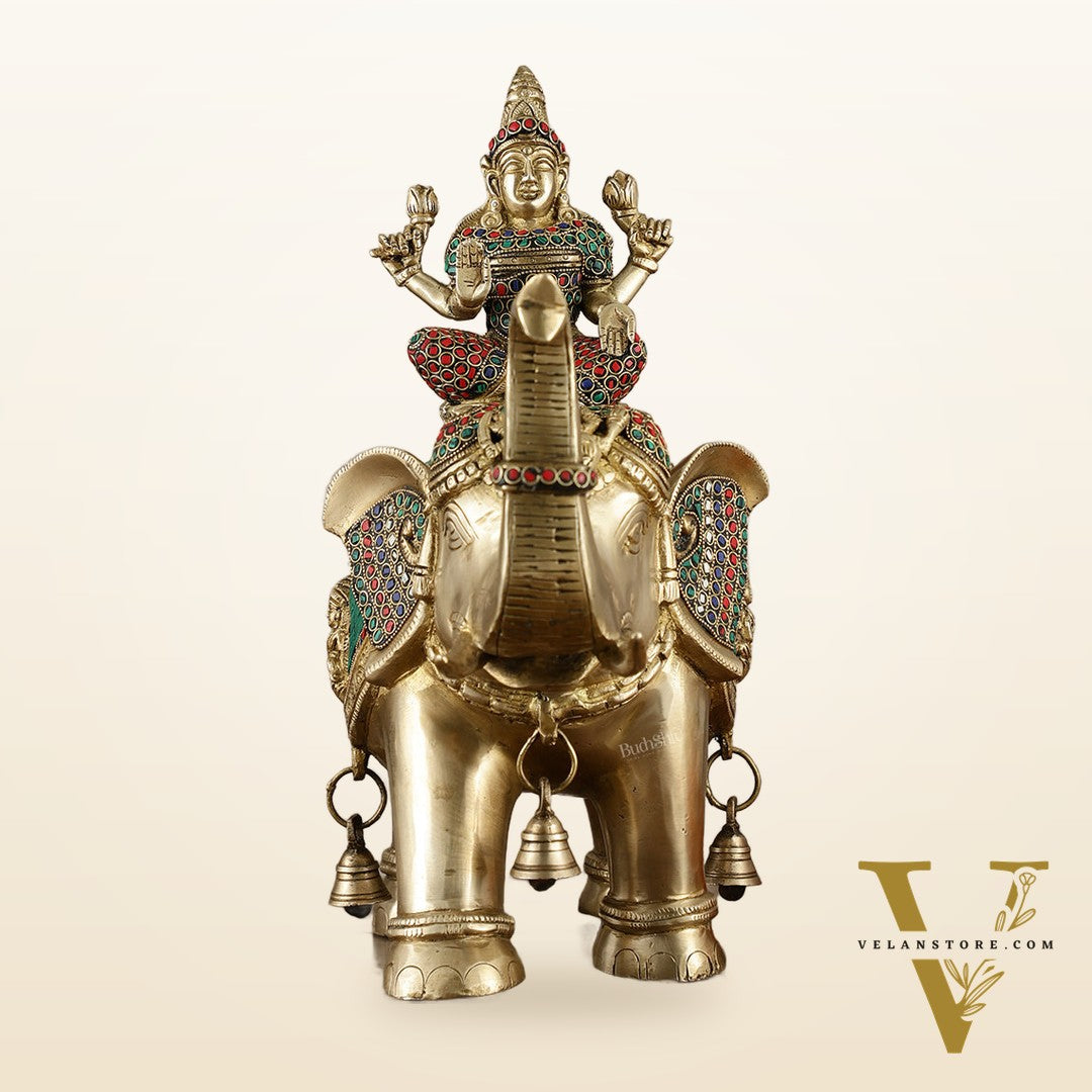 Brass Ashtalakshmi on Large Elephant - 15" | Stonework