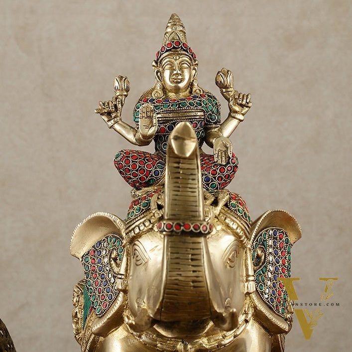 Brass Ashtalakshmi on Large Elephant - 15" | Stonework