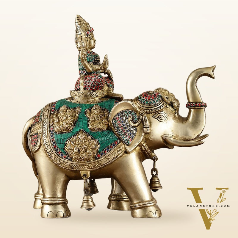 Brass Ashtalakshmi on Large Elephant - 15" | Stonework