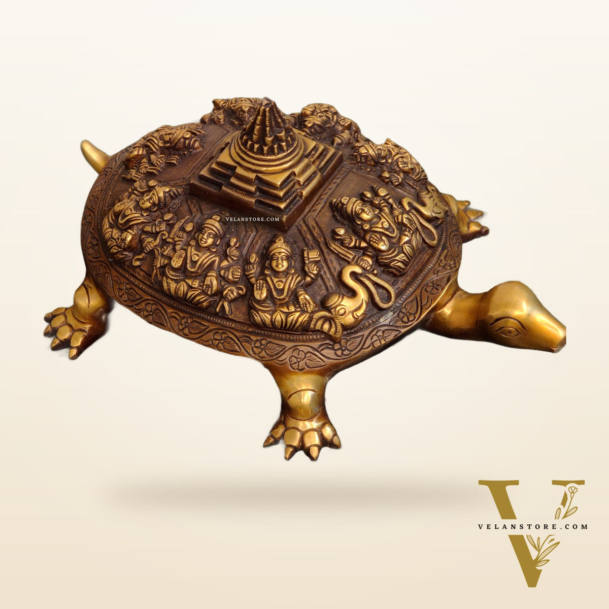 Brass Ashtalakshmi Shree Yantra on Tortoise