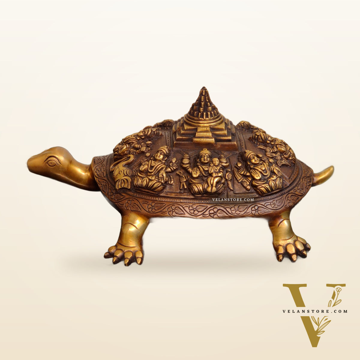 Brass Ashtalakshmi Shree Yantra on Tortoise