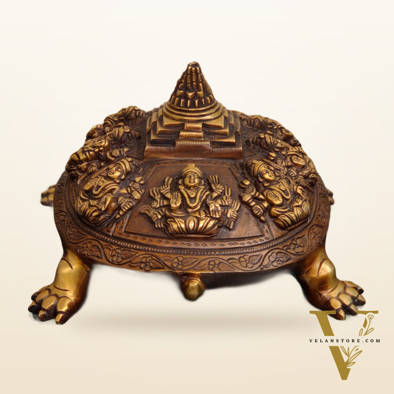 Brass Ashtalakshmi Shree Yantra on Tortoise