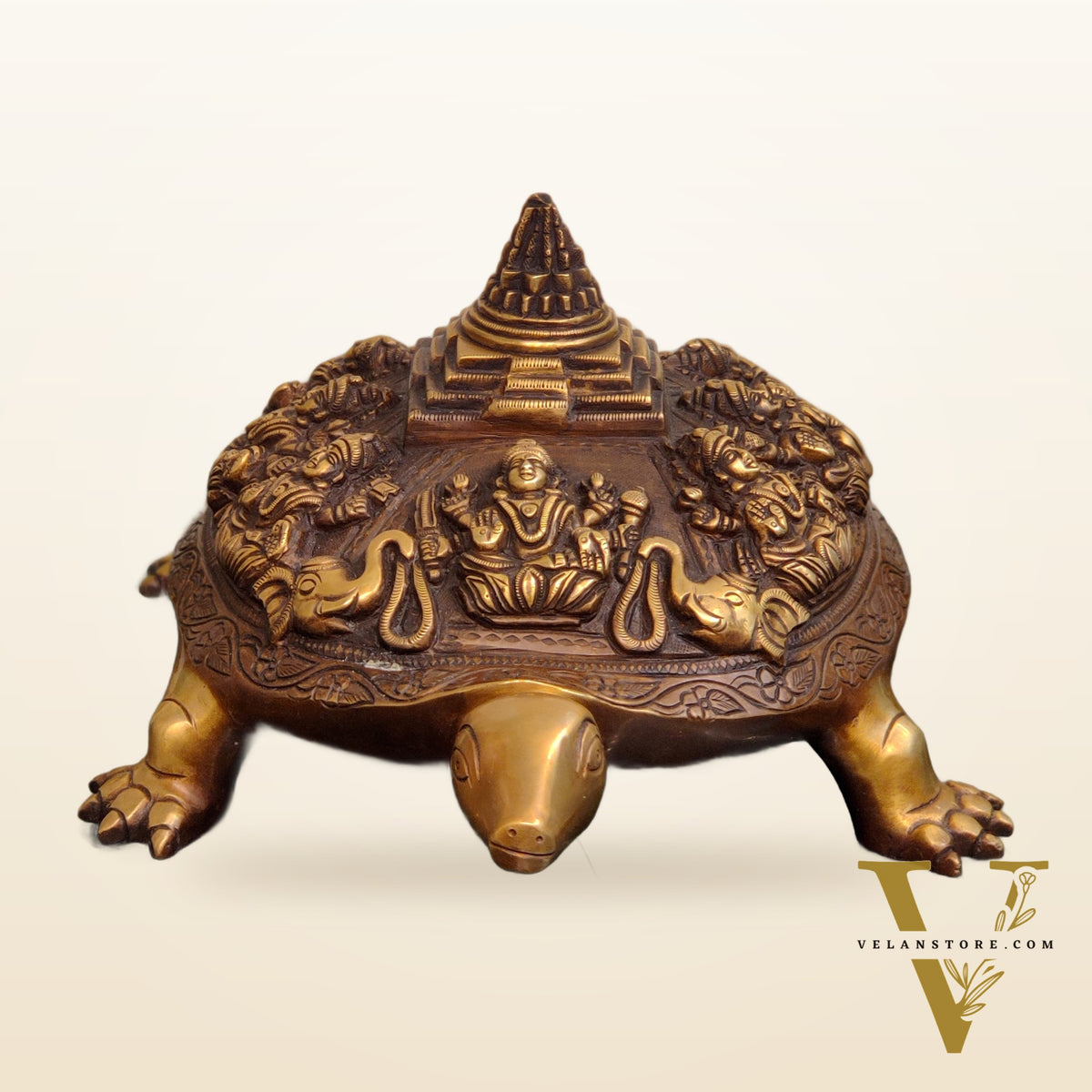 Brass Ashtalakshmi Shree Yantra on Tortoise