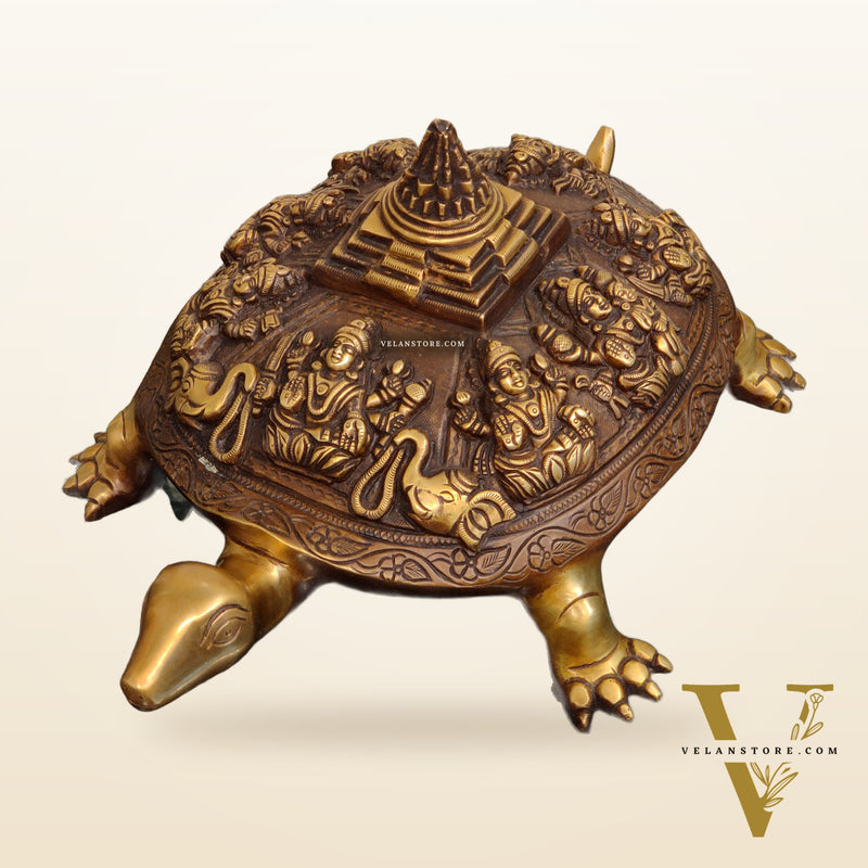 Brass Ashtalakshmi Shree Yantra on Tortoise