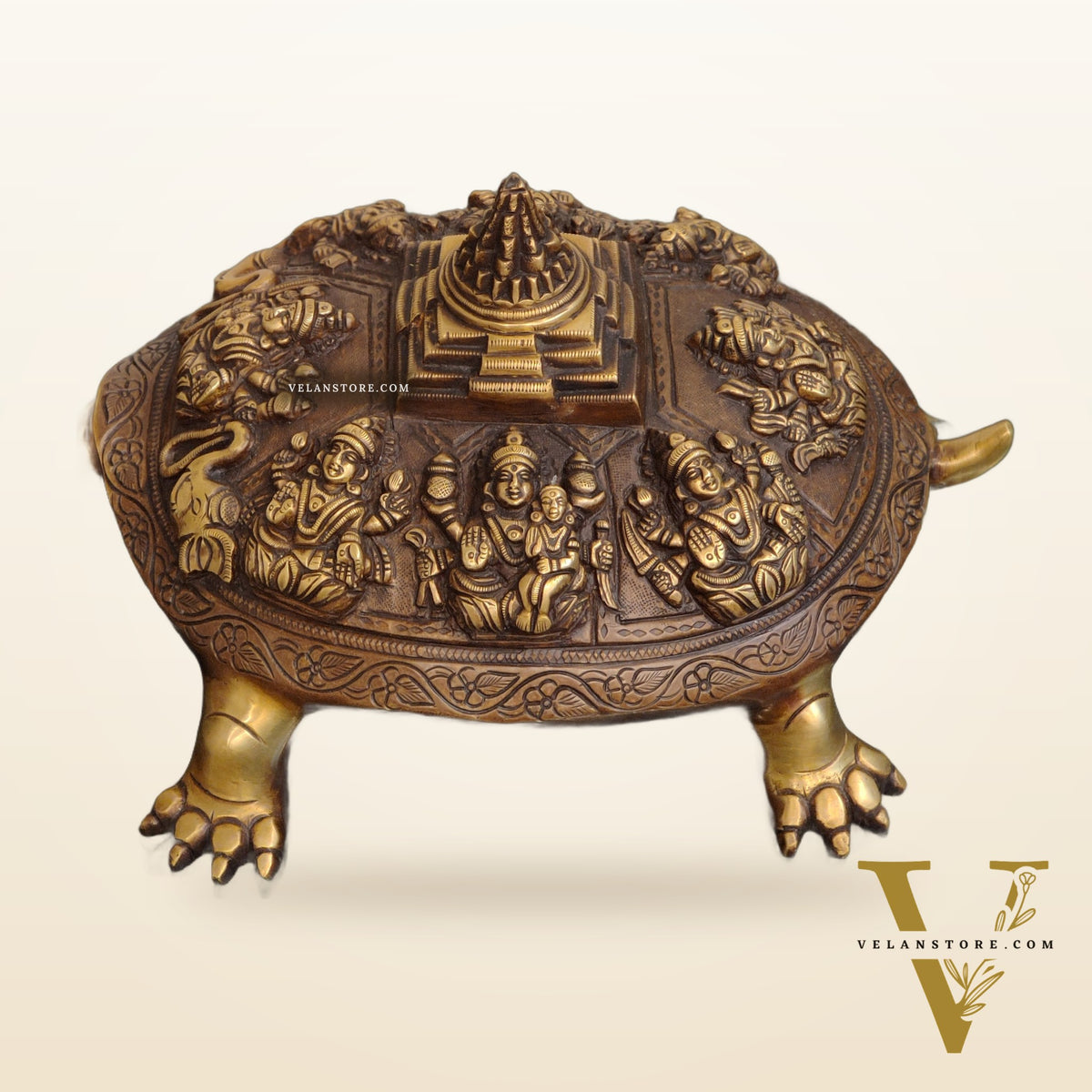 Brass Ashtalakshmi Shree Yantra on Tortoise