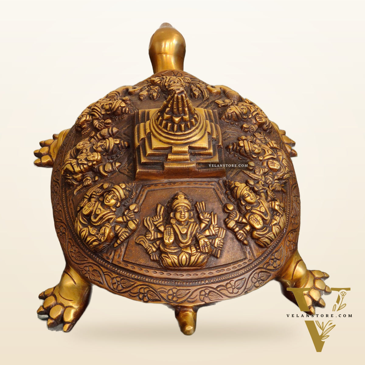 Brass Ashtalakshmi Shree Yantra on Tortoise