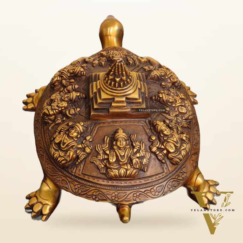 Brass Ashtalakshmi Shree Yantra on Tortoise