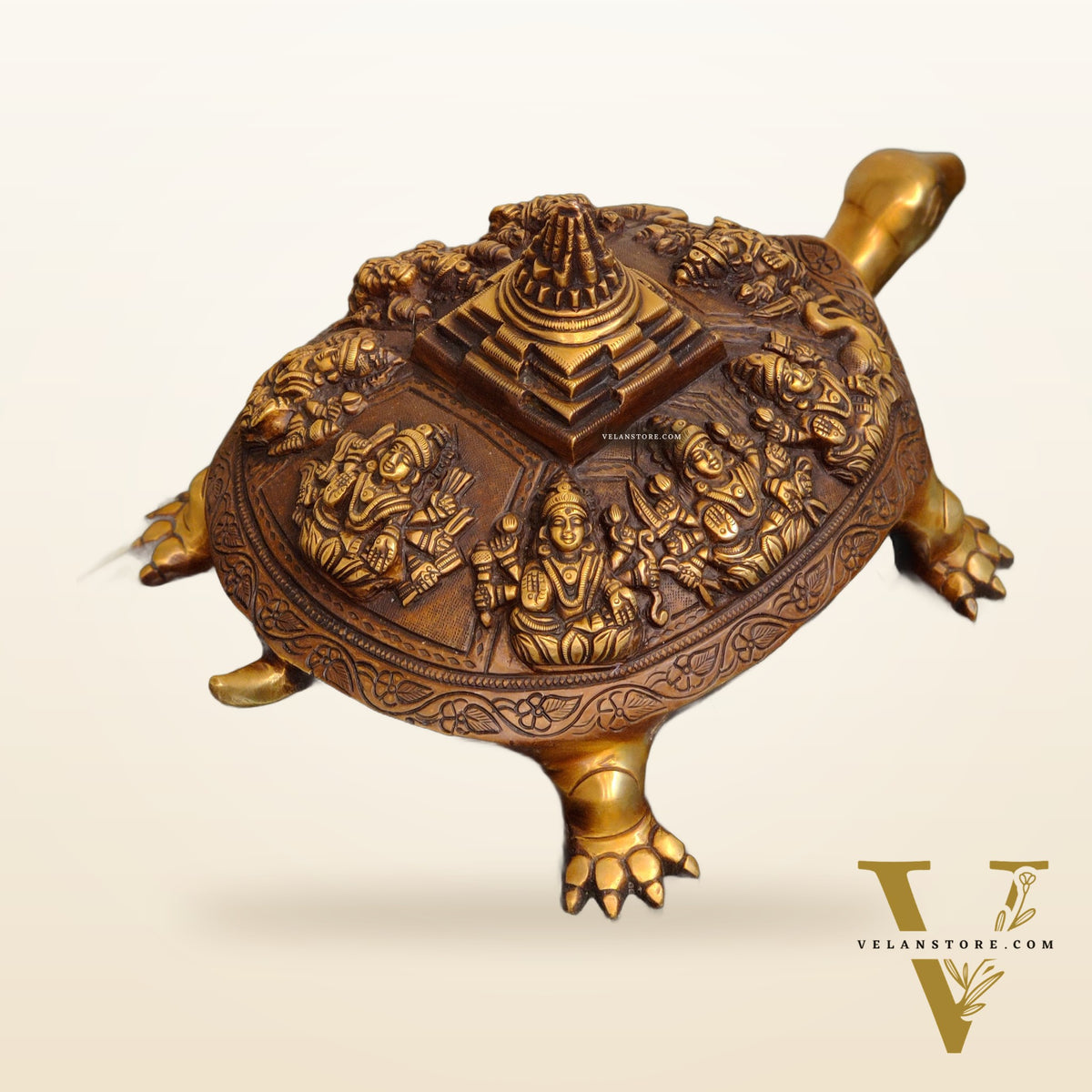 Brass Ashtalakshmi Shree Yantra on Tortoise