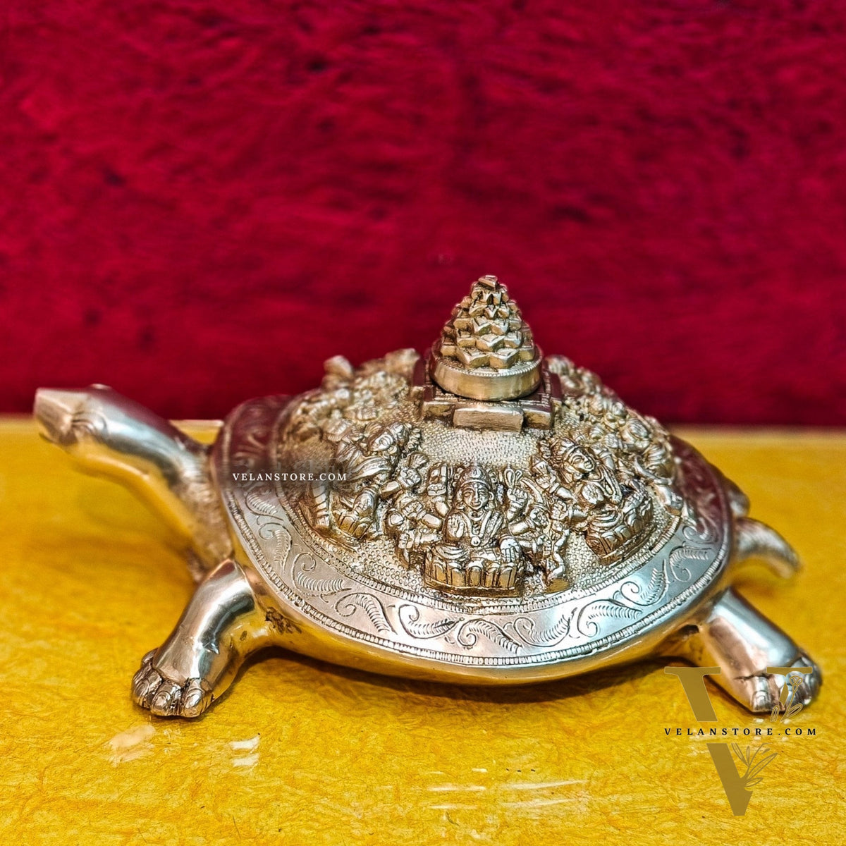 Brass Ashtalakshmi Shree Yantra on Tortoise