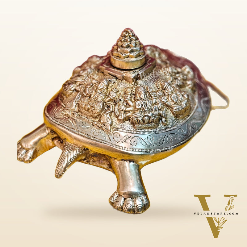 Brass Ashtalakshmi Shree Yantra on Tortoise
