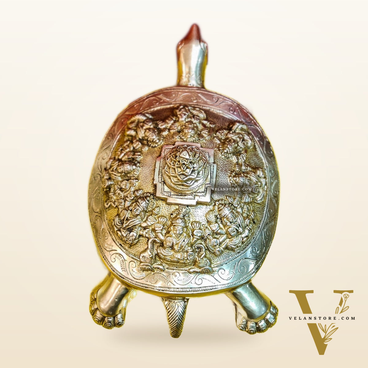 Brass Ashtalakshmi Shree Yantra on Tortoise