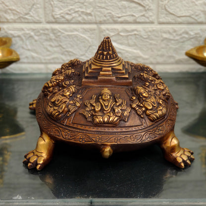 Brass Ashtalakshmi Shree Yantra on Tortoise