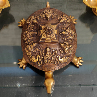Brass Ashtalakshmi Shree Yantra on Tortoise
