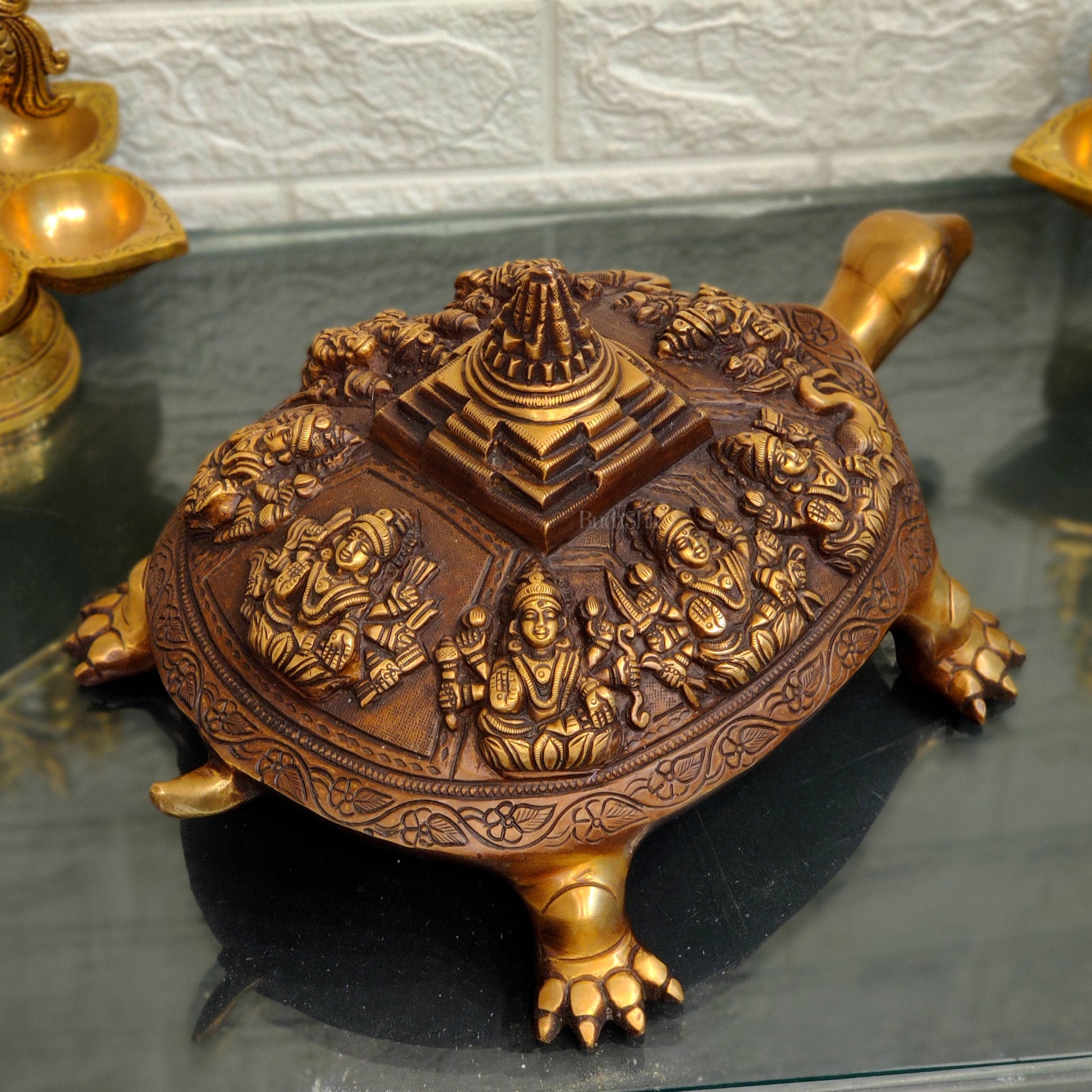 Brass Ashtalakshmi Shree Yantra on Tortoise