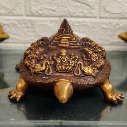 Brass Ashtalakshmi Shree Yantra on Tortoise