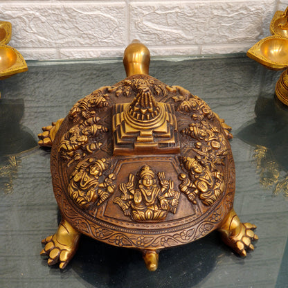 Brass Ashtalakshmi Shree Yantra on Tortoise