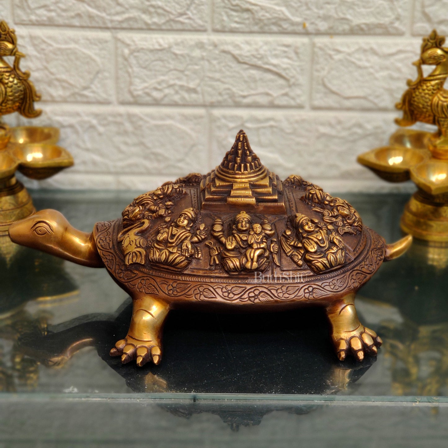 Brass Ashtalakshmi Shree Yantra on Tortoise