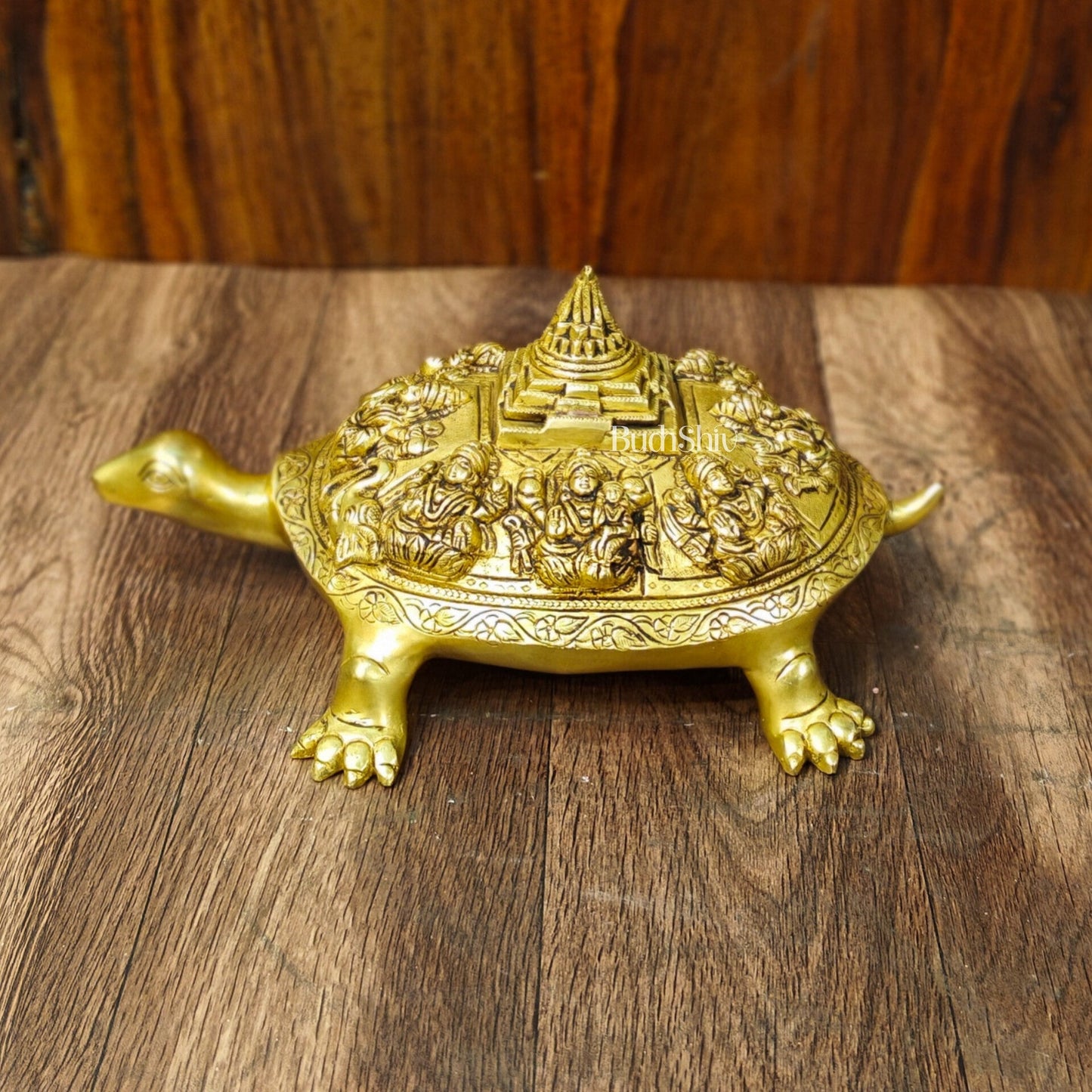 Brass Ashtalakshmi Shree Yantra on Tortoise