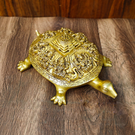 Brass Ashtalakshmi Shree Yantra on Tortoise