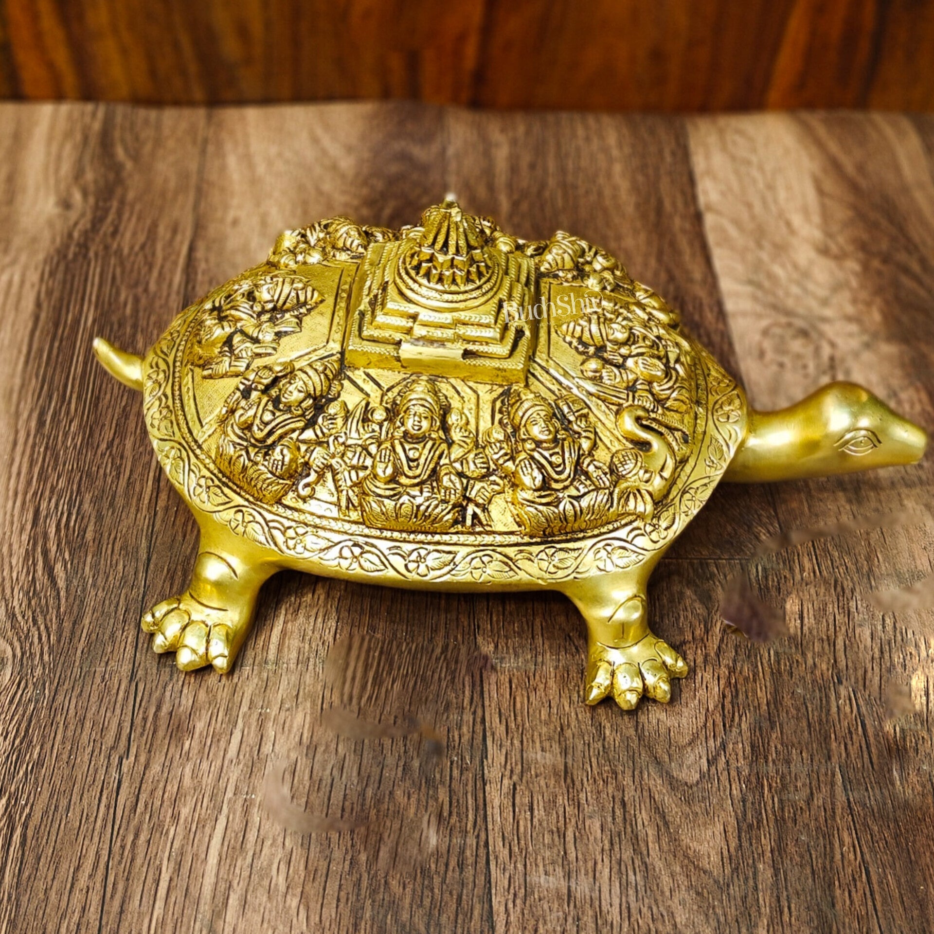 Brass Ashtalakshmi Shree Yantra on Tortoise