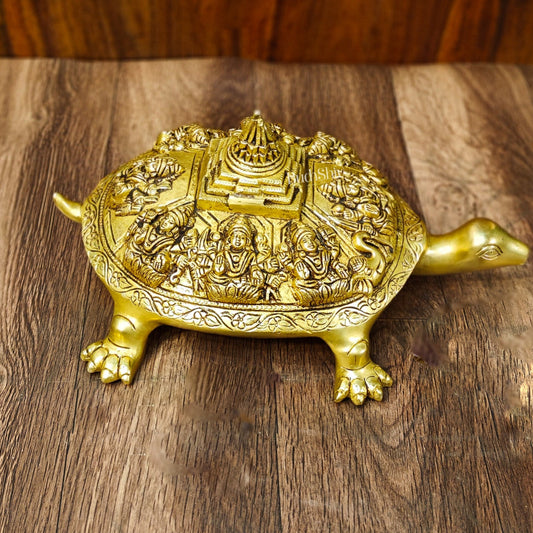 Brass Ashtalakshmi Shree Yantra on Tortoise