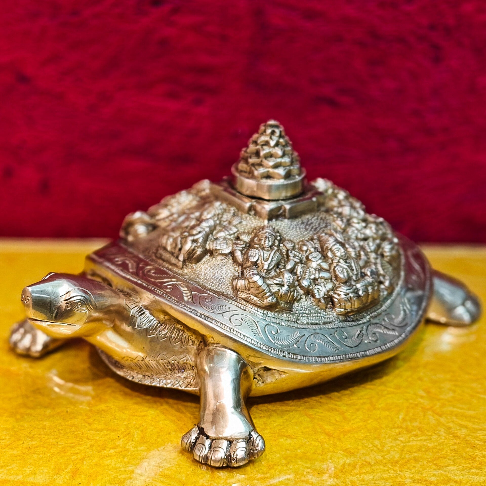 Brass Ashtalakshmi Shree Yantra on Tortoise