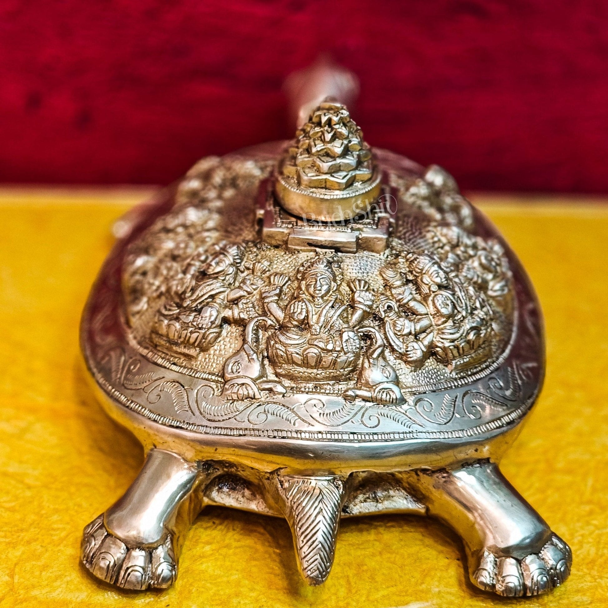Brass Ashtalakshmi Shree Yantra on Tortoise