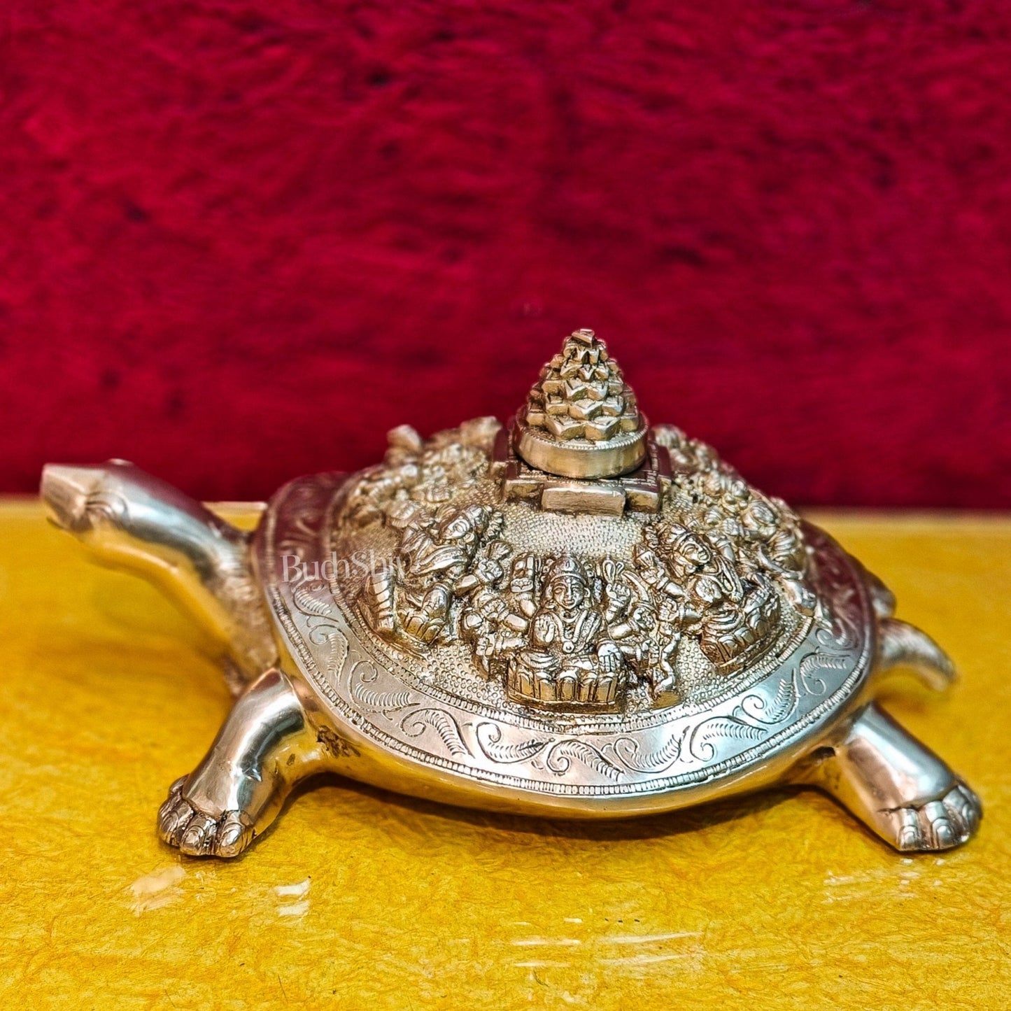 Brass Ashtalakshmi Shree Yantra on Tortoise