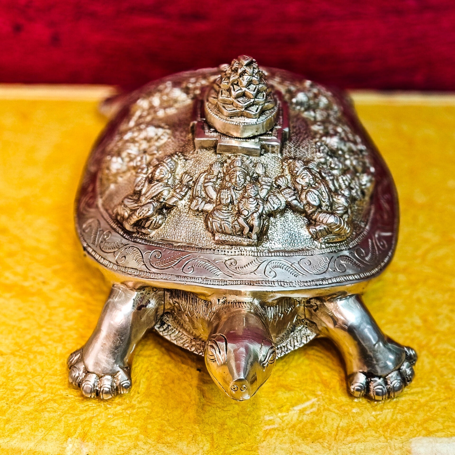 Brass Ashtalakshmi Shree Yantra on Tortoise