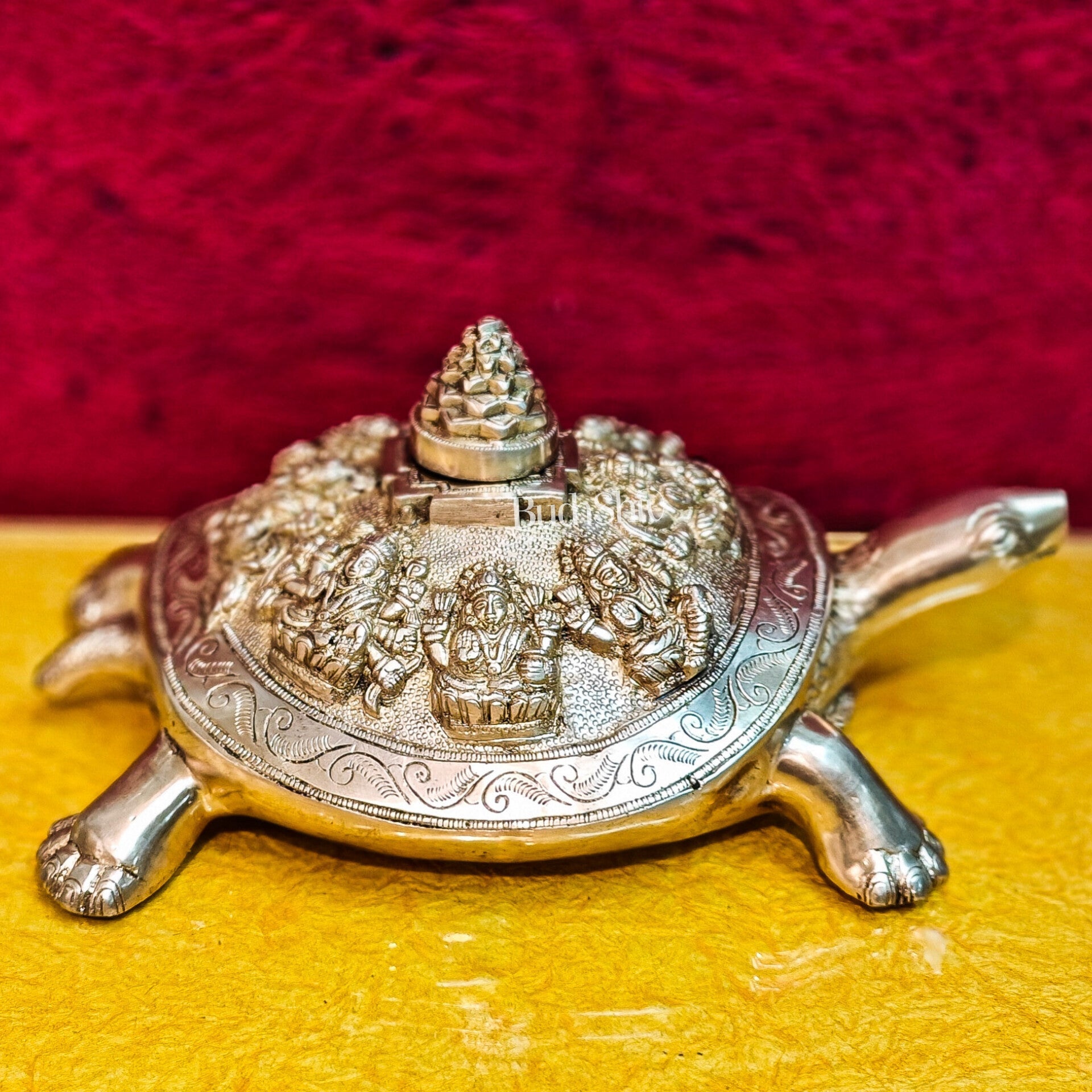 Brass Ashtalakshmi Shree Yantra on Tortoise