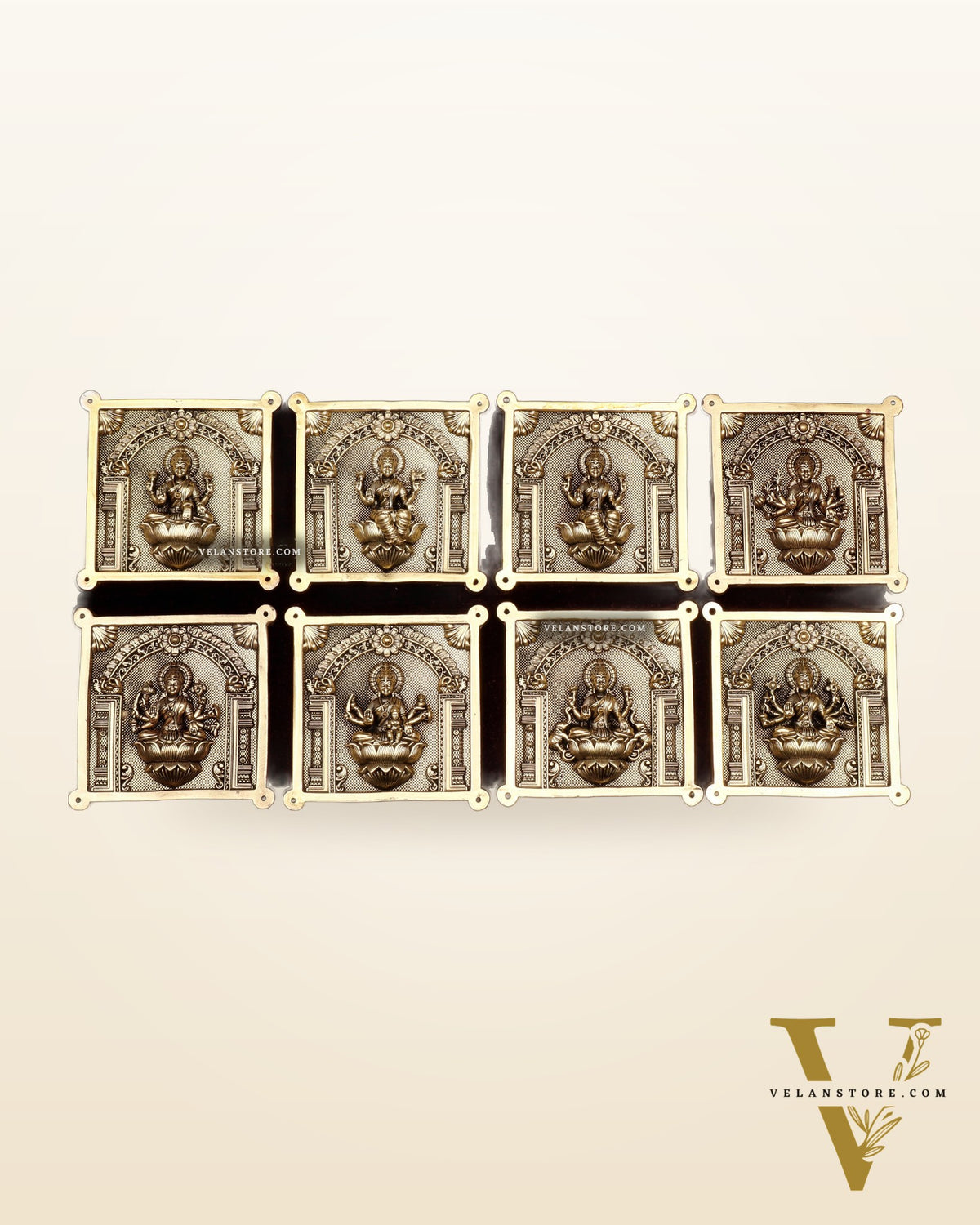 Brass Ashtalakshmi Superfine Intricate Wall Hangings Set – 4x4 Inch Each – Lightweight