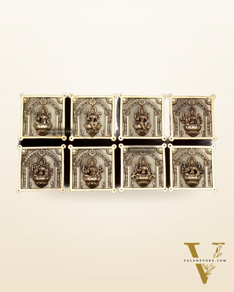 Brass Ashtalakshmi Superfine Intricate Wall Hangings Set – 4x4 Inch Each – Lightweight