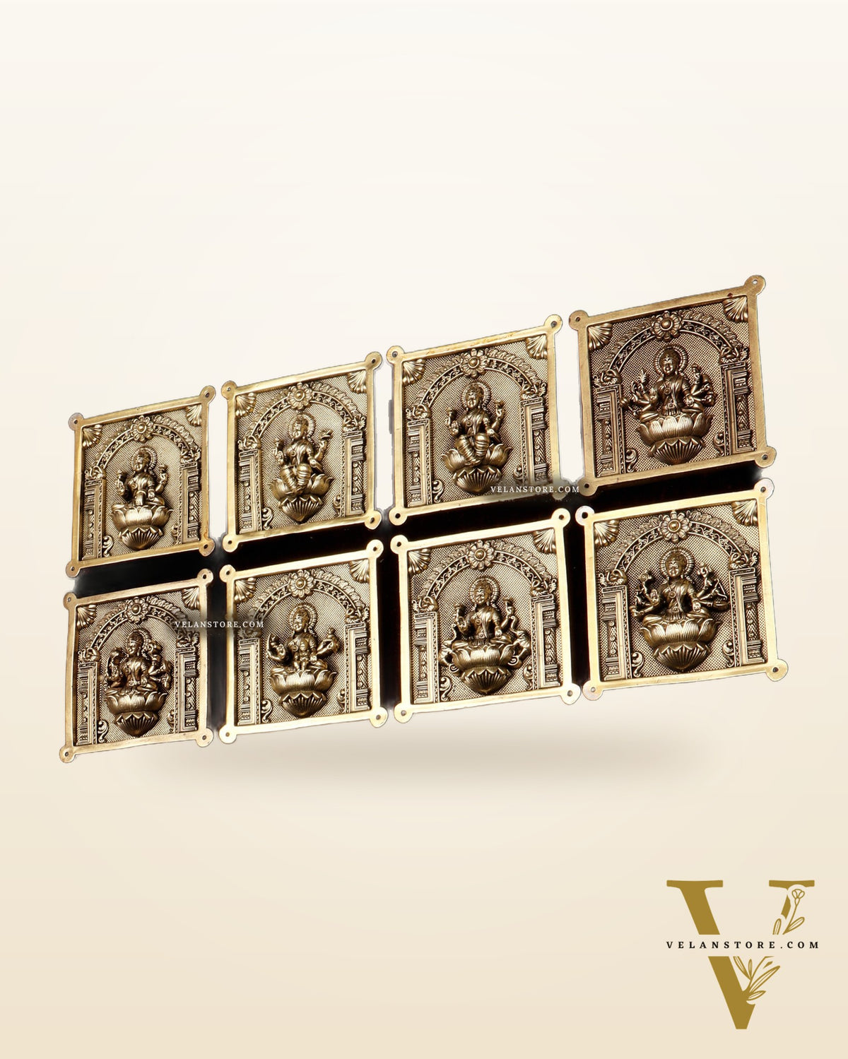 Brass Ashtalakshmi Superfine Intricate Wall Hangings Set – 4x4 Inch Each – Lightweight