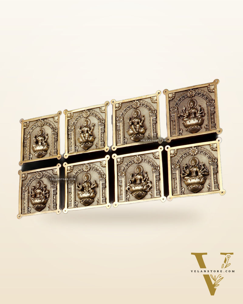Brass Ashtalakshmi Superfine Intricate Wall Hangings Set – 4x4 Inch Each – Lightweight