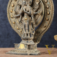Brass Avlokeswar Sculpture – 14" Height, Vintage Sand Blast Patina, Heat Treated