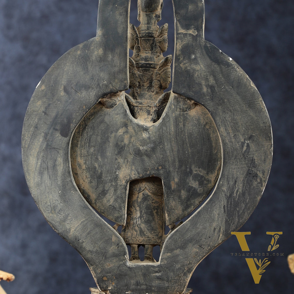 Brass Avlokeswar Sculpture – 14" Height, Vintage Sand Blast Patina, Heat Treated