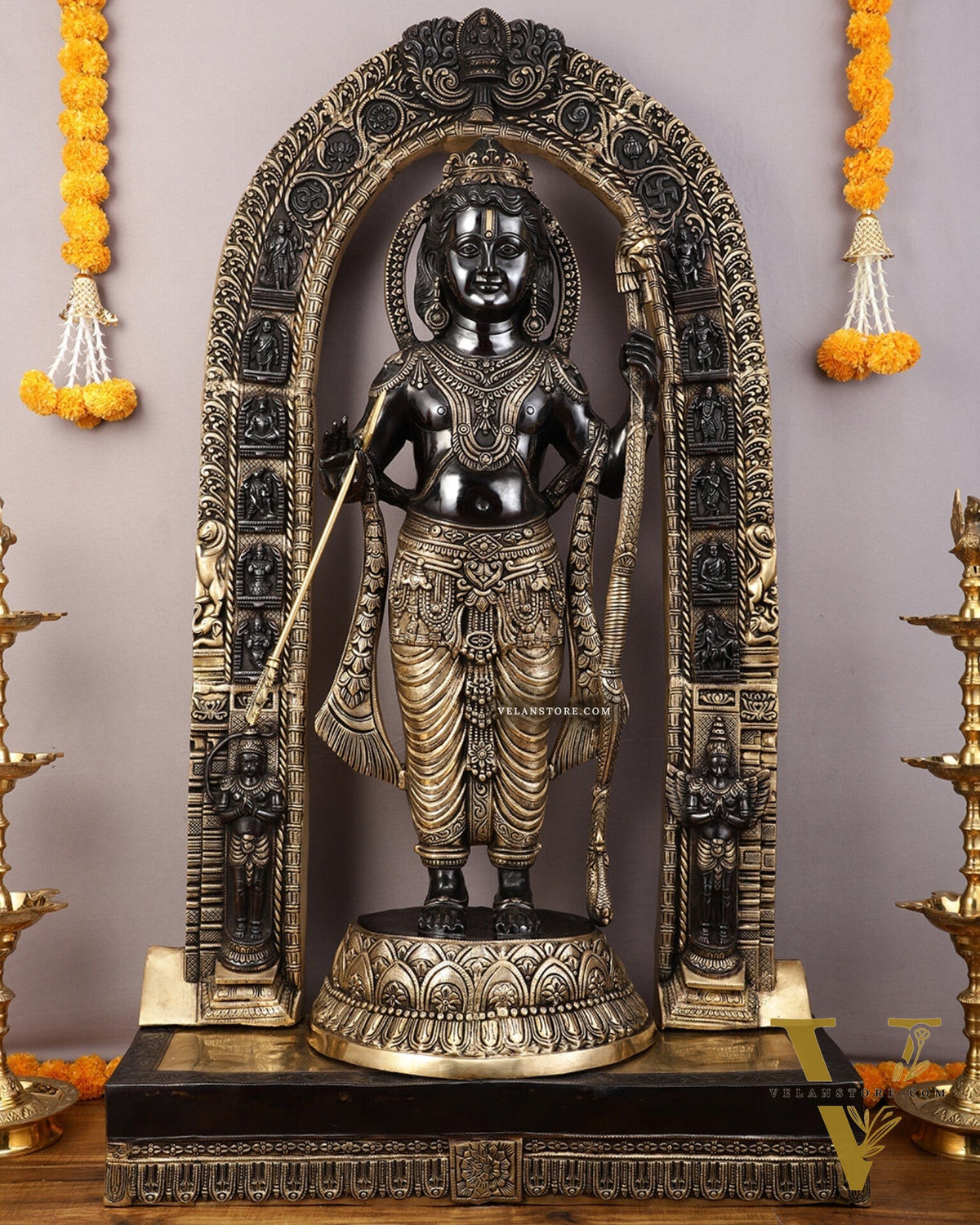 Brass Ayodhya Ram Lalla Statue - 53" Black Finish Large Murti