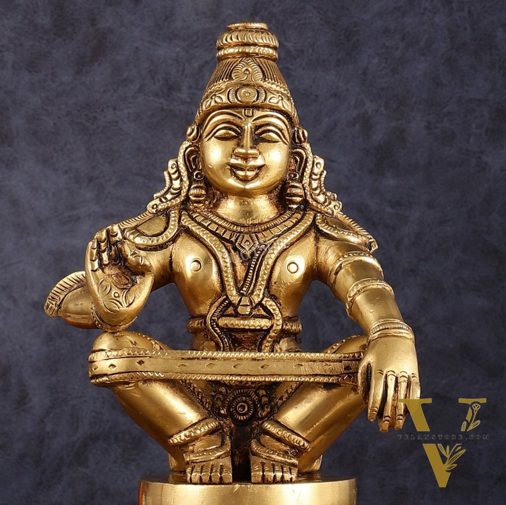 Brass Ayyappan Statue 8.5" antique finish