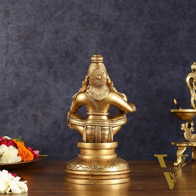 Brass Ayyappan Statue 8.5" antique finish